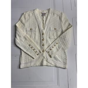 Vintage Mondi Women Ivory Cardigan Pearl Gold Buttons EU 44 Size US 14